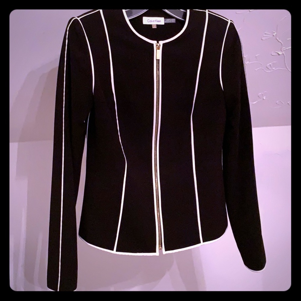 Black and White Dress Jacket with Gold Zipper